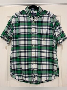 Rough Stock Men’s Green Navy Plaid Short Sleeve Button-Front Shirt.        3971C